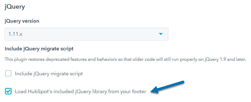 HubSpot Settings - Load jQuery from the footer