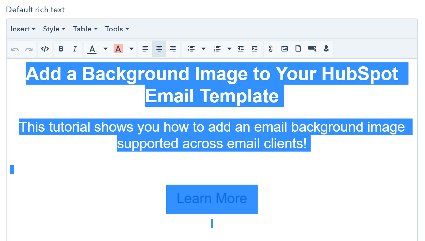 Add a background image to your HubSpot email template