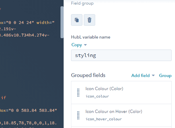 Grouped colour picker fields on a HubSpot custom module
